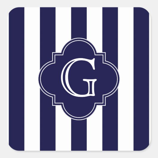 Navy Blue White Stripes, Navy Label Monogram (Voorkant)