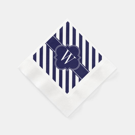 Navy Blue White Stripes, Navy Label Monogram Servetten (Hoek)