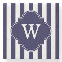 Navy Blue White Stripes, Navy Label Monogram