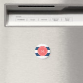 Navy Blue White Stripes Pattern, Coral Monogram Magneet (Insitu (Vaatwasser))