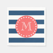 Navy Blue White Stripes Pattern, Coral Monogram Servetten (Voorkant)