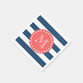 Navy Blue White Stripes Pattern, Coral Monogram Servetten (Hoek)