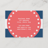 Navy Blue White Stripes Pattern, Coral Monogram Visitekaartje (Achterkant)