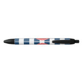 Navy Blue White Stripes Pattern, Coral Monogram Zwarte Inkt Pen (Achterkant)