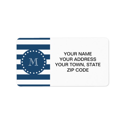 Navy Blue White Stripes Pattern, jouw monogram Etiket (Voorkant)