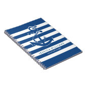 Navy Blue & White Stripes Pattern met Anchor Notitieboek (Rechterzijde)