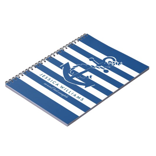 Navy Blue & White Stripes Pattern met Anchor Notitieboek (Linkerzijde)