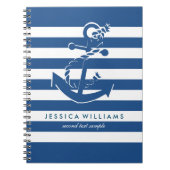 Navy Blue & White Stripes Pattern met Anchor Notitieboek (Voorkant)