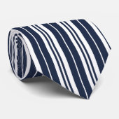 Navy Blue White Stripes Pattern Stropdas (Opgerold)