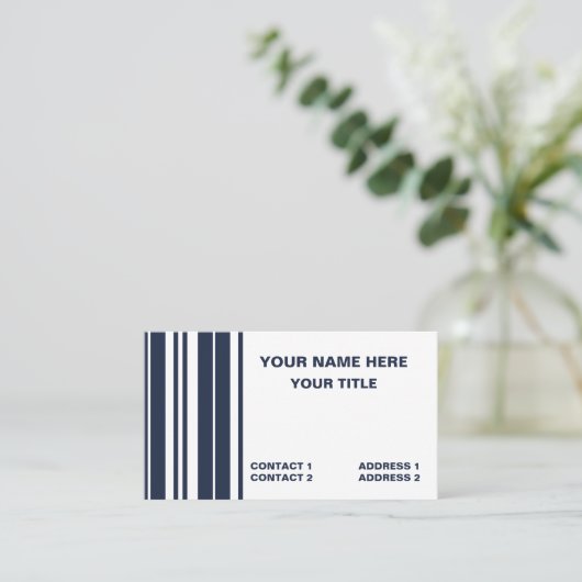 Navy Blue White Stripes Preppy Modern Visitekaartje (Staand voorkant)