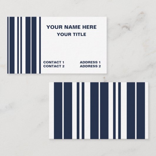 Navy Blue White Stripes Preppy Modern Visitekaartje (Voorkant / Achterkant)