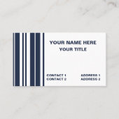 Navy Blue White Stripes Preppy Modern Visitekaartje (Voorkant)