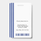 Navy Blue White Stripes | Professional Photo ID Badge (Back)
