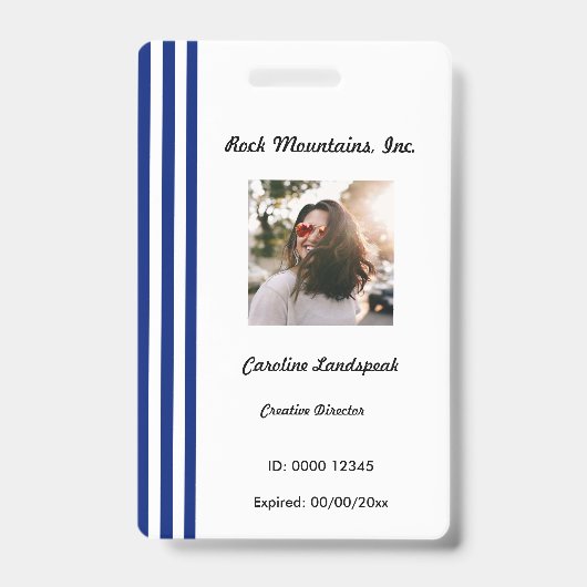 Navy Blue White Stripes | Professional Photo ID Badge (Front)