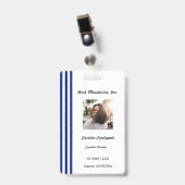 Navy Blue White Stripes | Professional Photo ID Badge (Front with Clip)