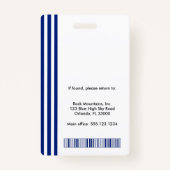 Navy Blue White Stripes | Professional Photo ID Badge (Achterkant)