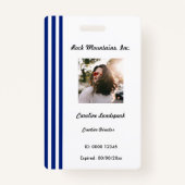 Navy Blue White Stripes | Professional Photo ID Badge (Voorkant)