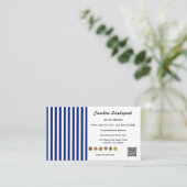 Navy Blue White Stripes QR Code, Social Media Icon Visitekaartje (Staand voorkant)