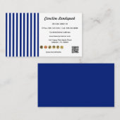 Navy Blue White Stripes QR Code, Social Media Icon Visitekaartje (Voorkant / Achterkant)