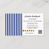 Navy Blue White Stripes QR Code, Social Media Icon Visitekaartje (Voorkant)