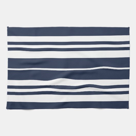 Navy Blue White Stripes Theedoek (Horizontaal)
