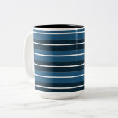 Navy Blue White Stripes Tweekleurige Koffiemok (Voorkant links)
