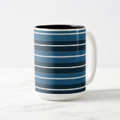 Navy Blue White Stripes Tweekleurige Koffiemok (Voorkant rechts)