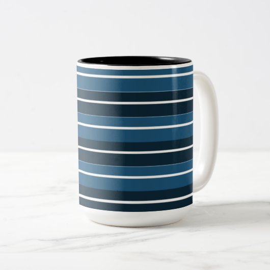 Navy Blue White Stripes Tweekleurige Koffiemok (Voorkant rechts)
