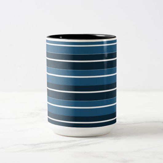 Navy Blue White Stripes Tweekleurige Koffiemok (Center)