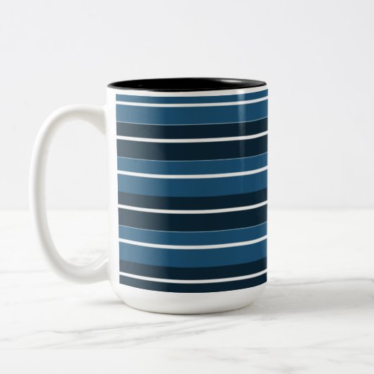 Navy Blue White Stripes Tweekleurige Koffiemok (Links)