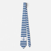 Navy Blue & white stripes with nautical anchor Stropdas (Voorkant)