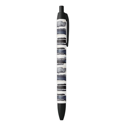 Navy Blue White Stripes Zwarte Inkt Pen (Achterkant (Verticaal))