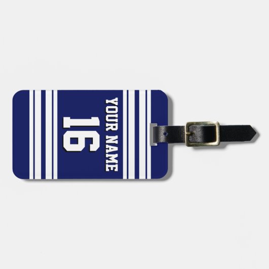 Navy Blue White Team Jersey Bagagelabel (Voorkant horizontaal)