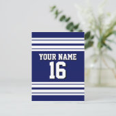 Navy Blue White Team Jersey Briefkaart (Staand voorkant)