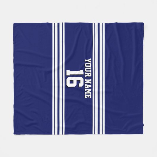 Navy Blue White Team Jersey Fleece Deken (Voorkant (Horizontaal))