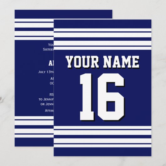 Navy Blue White Team Jersey Kaart (Voorkant / Achterkant)