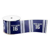 Navy Blue White Team Jersey Satijnen Lint (Spoel)