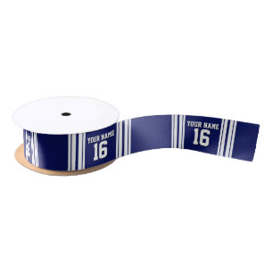 Navy Blue White Team Jersey Satijnen Lint