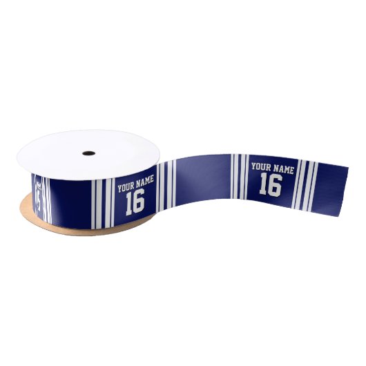 Navy Blue White Team Jersey Satijnen Lint (Spoel)