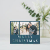 Navy Blue White Text Merry kerstfoto Collage Briefkaart (Staand voorkant)