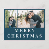 Navy Blue White Text Merry kerstfoto Collage Briefkaart (Voorkant)