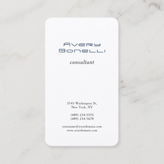 Navy Blue White Trendy Minimalist Professional Visitekaartje (Voorkant)