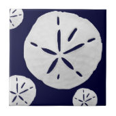 Navy Blue & White Tropical Beach Sand Dollar Tegeltje (Voorkant)