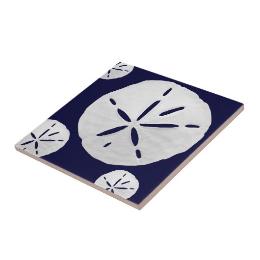 Navy Blue & White Tropical Beach Sand Dollar Tegeltje (Zijkant)