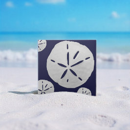 Navy Blue & White Tropical Beach Sand Dollar Tegeltje
