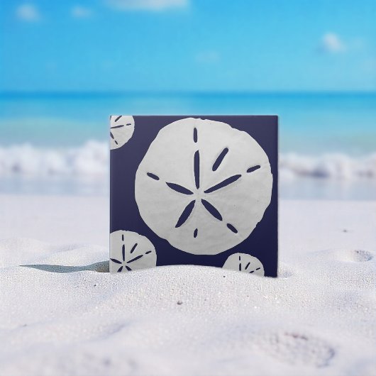 Navy Blue & White Tropical Beach Sand Dollar Tegeltje
