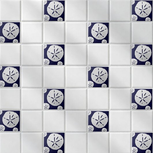 Navy Blue & White Tropical Beach Sand Dollar Tegeltje