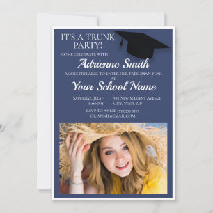 Navy Blue White Trunk College Foto Invitati Kaart