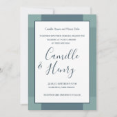 Navy blue white turquoise elegante moderne bruilof kaart (Voorkant)