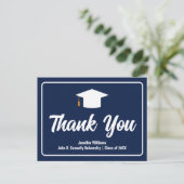 Navy Blue White Typography Afstuderen Dank u Briefkaart (Staand voorkant)